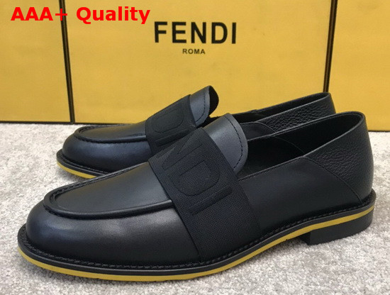 Fendi Men Loafers in Black Calfskin with Stretch FENDI Band at the Ankle Replica