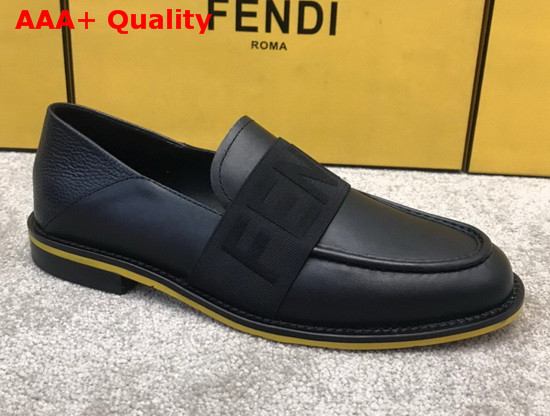 Fendi Men Loafers in Black Calfskin with Stretch FENDI Band at the Ankle Replica