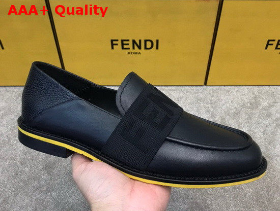 Fendi Men Loafers in Black Calfskin with Stretch FENDI Band at the Ankle Replica