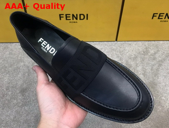 Fendi Men Loafers in Black Calfskin with Stretch FENDI Band at the Ankle Replica