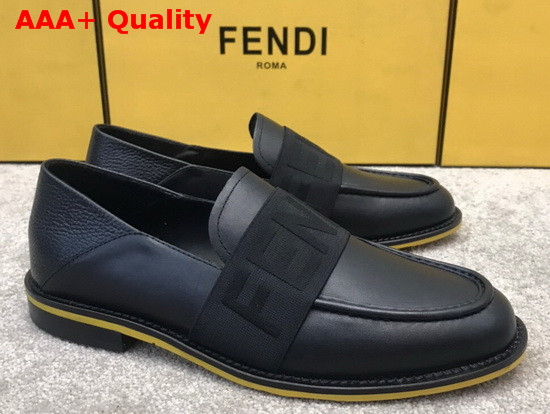 Fendi Men Loafers in Black Calfskin with Stretch FENDI Band at the Ankle Replica