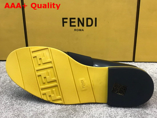 Fendi Men Loafers in Black Glazed Calfskin with Stretch FENDI Band at the Ankle Replica