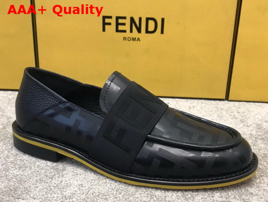 Fendi Men Loafers in Black Printed Calfskin with Stretch FENDI Band at the Ankle Replica