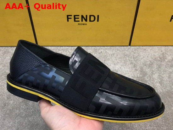 Fendi Men Loafers in Black Printed Calfskin with Stretch FENDI Band at the Ankle Replica