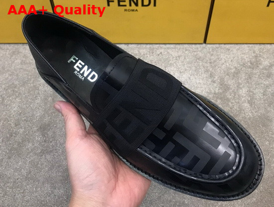 Fendi Men Loafers in Black Printed Calfskin with Stretch FENDI Band at the Ankle Replica