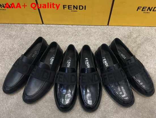 Fendi Men Loafers in Black Printed Calfskin with Stretch FENDI Band at the Ankle Replica