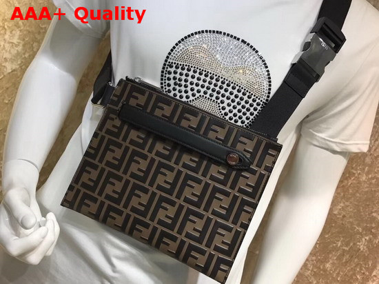 Fendi Men Messenger Bag in Brown Calfskin with FF Pattern Print Replica