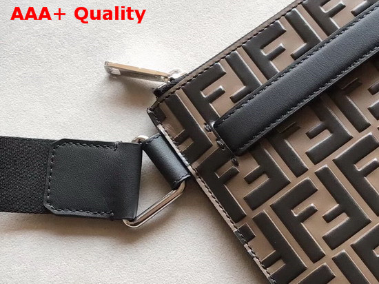 Fendi Men Messenger Bag in Brown Calfskin with FF Pattern Print Replica