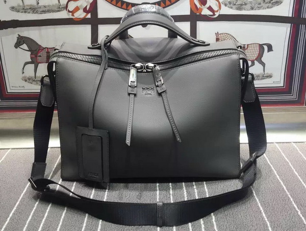 Fendi Mens Leather Briefcase in Grey for Sale