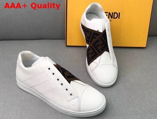 Fendi Mens Slip On Sneakers with Crisscrossing Elastic Straps White Calfskin Replica