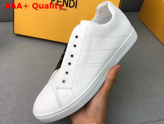 Fendi Mens Slip On Sneakers with Crisscrossing Elastic Straps White Calfskin Replica