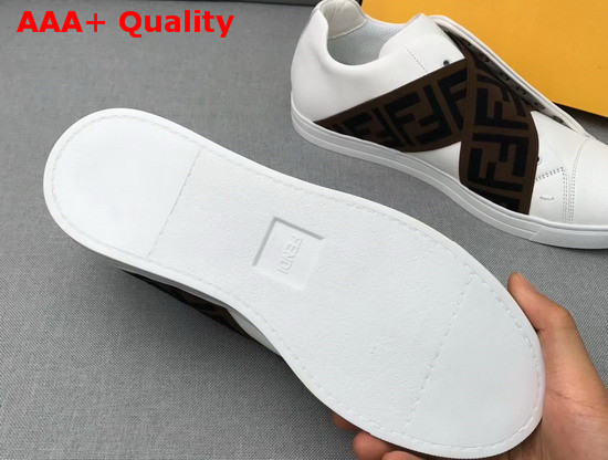 Fendi Mens Slip On Sneakers with Crisscrossing Elastic Straps White Calfskin Replica