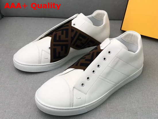 Fendi Mens Slip On Sneakers with Crisscrossing Elastic Straps White Calfskin Replica