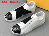 Fendi Mens Slip on Sneakers in White Calfskin with Black Crisscrossing Elastic Straps Replica