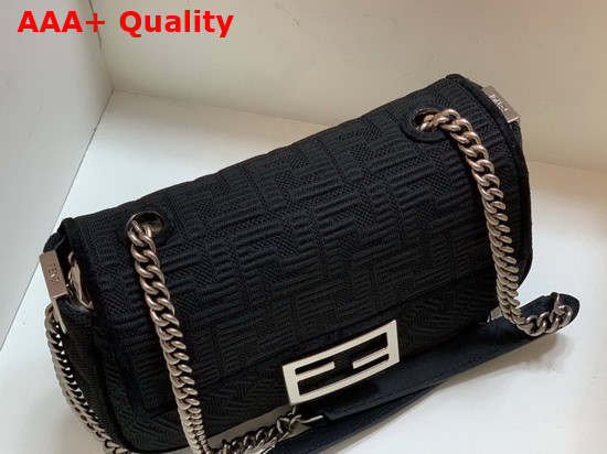 Fendi Midi Baguette Chain Black FF Fabric Bag with 3D Texture FF Motif Replica