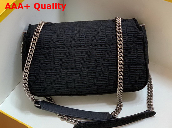 Fendi Midi Baguette Chain Black FF Fabric Bag with 3D Texture FF Motif Replica