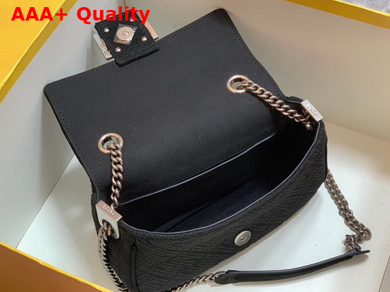 Fendi Midi Baguette Chain Black FF Fabric Bag with 3D Texture FF Motif Replica