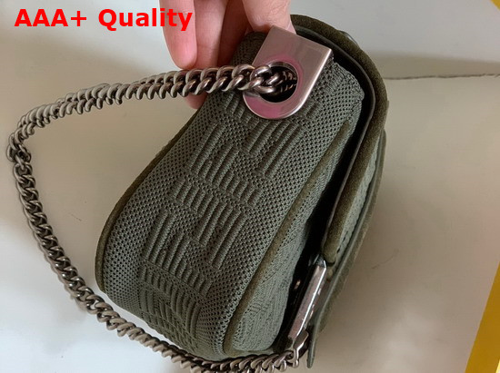 Fendi Midi Baguette Chain Green FF Fabric Bag with 3D Texture FF Motif Replica