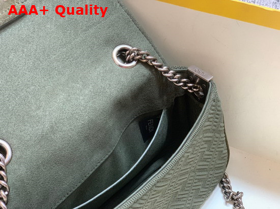 Fendi Midi Baguette Chain Green FF Fabric Bag with 3D Texture FF Motif Replica