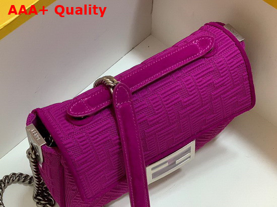 Fendi Midi Baguette Chain Purple FF Fabric Bag with 3D Texture FF Motif Replica