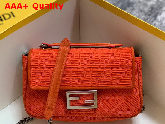 Fendi Midi Baguette Chain Red FF Fabric Bag with 3D Texture FF Motif Replica