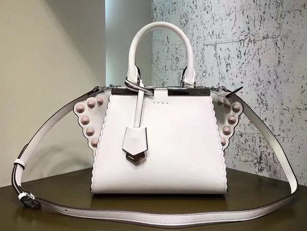 Fendi Mini 3Jours in White Leather with Studs For Sale