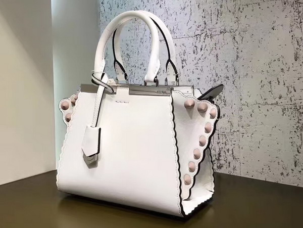 Fendi Mini 3Jours in White Leather with Studs For Sale