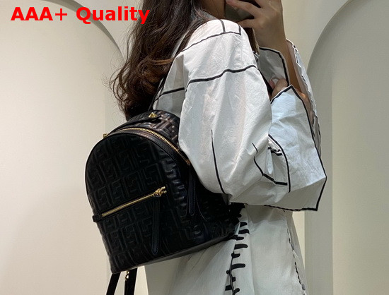 Fendi Mini Backpack in Black Leather with Embossed FF Motif Replica