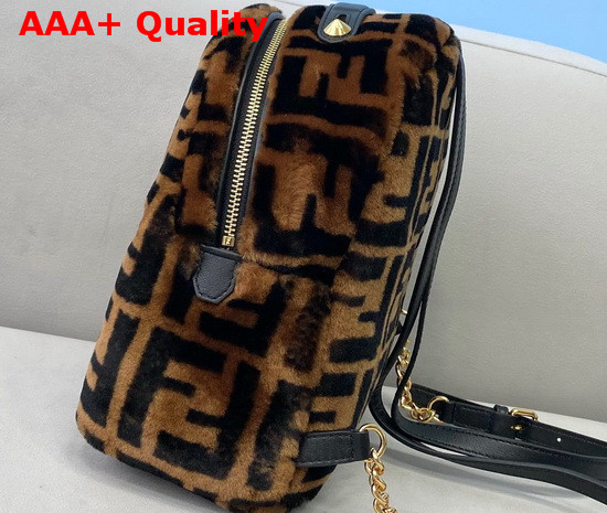 Fendi Mini Backpack in Brown Sheepskin with Contrasting Printed Macro FF Motif Replica