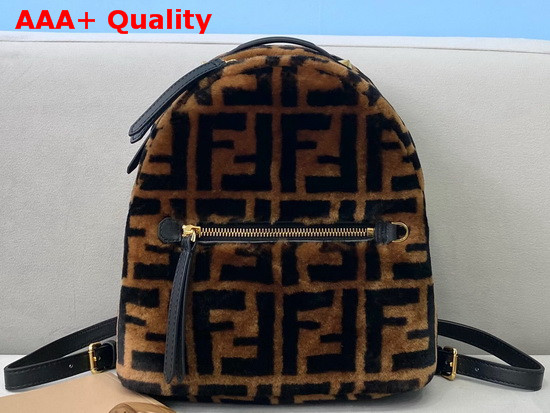 Fendi Mini Backpack in Brown Sheepskin with Contrasting Printed Macro FF Motif Replica