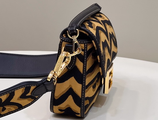 Fendi Mini Baguette Bag Made of Jacquard Fabric Featuring the Tiger Motif in Black and Dark Yellow Replica