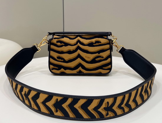 Fendi Mini Baguette Bag Made of Jacquard Fabric Featuring the Tiger Motif in Black and Dark Yellow Replica