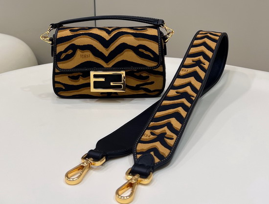 Fendi Mini Baguette Bag Made of Jacquard Fabric Featuring the Tiger Motif in Black and Dark Yellow Replica