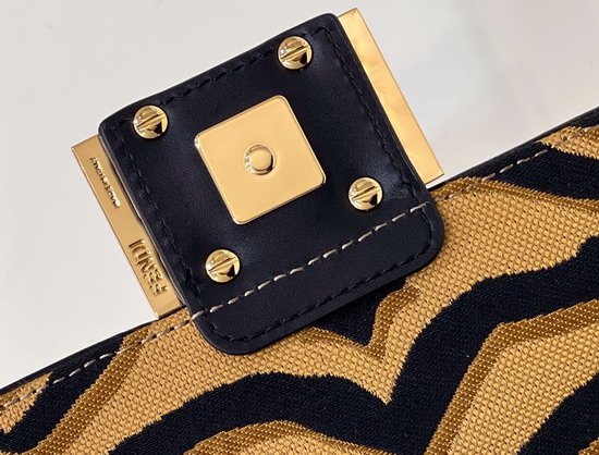 Fendi Mini Baguette Bag Made of Jacquard Fabric Featuring the Tiger Motif in Black and Dark Yellow Replica