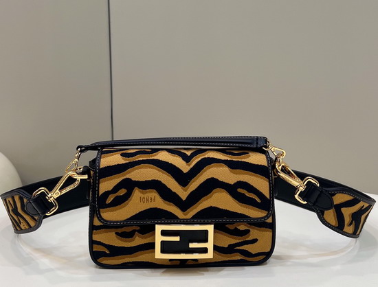 Fendi Mini Baguette Bag Made of Jacquard Fabric Featuring the Tiger Motif in Black and Dark Yellow Replica