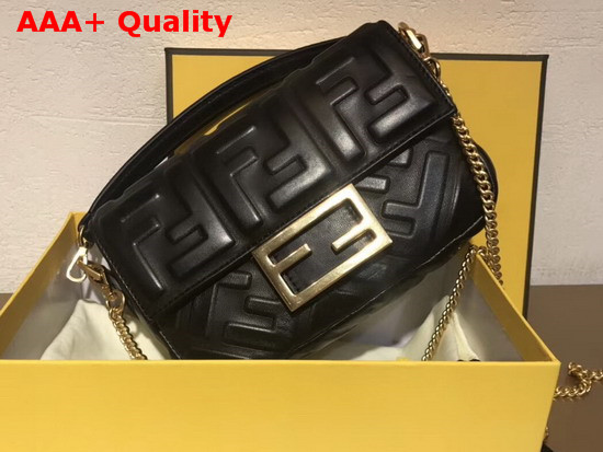 Fendi Mini Baguette Bag in Black Nappa Leather with All Over FF Motif Replica