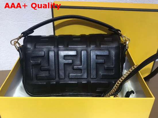 Fendi Mini Baguette Bag in Black Nappa Leather with All Over FF Motif Replica