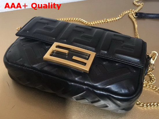 Fendi Mini Baguette Bag in Black Nappa Leather with All Over FF Motif Replica