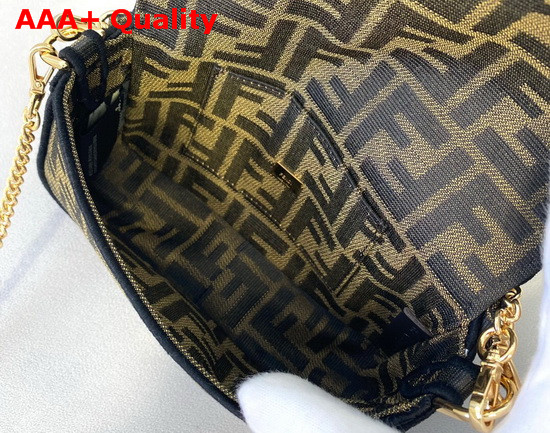 Fendi Mini Baguette Bag in Brown Jacquard Fabric with an FF Motif and Trimed with Black Embroidery Replica