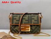 Fendi Mini Baguette Bag in Dark Green Denim with Embroidered FF Motif Replica