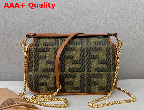 Fendi Mini Baguette Bag in Dark Green Denim with Embroidered FF Motif Replica