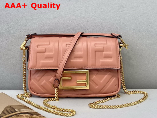 Fendi Mini Baguette Bag in Dusty Pink Nappa Leather with Embossed FF Motif Replica