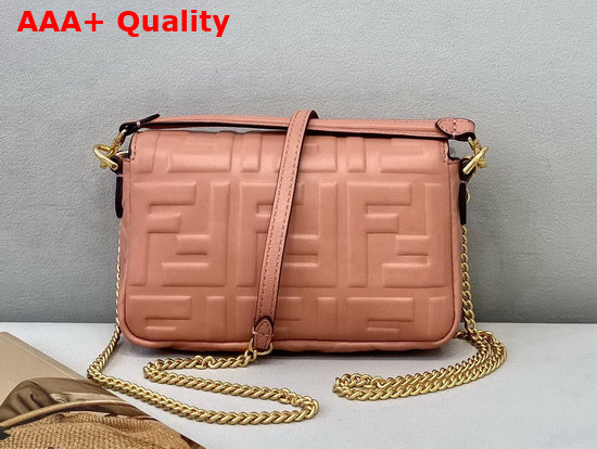 Fendi Mini Baguette Bag in Dusty Pink Nappa Leather with Embossed FF Motif Replica