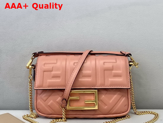 Fendi Mini Baguette Bag in Dusty Pink Nappa Leather with Embossed FF Motif Replica