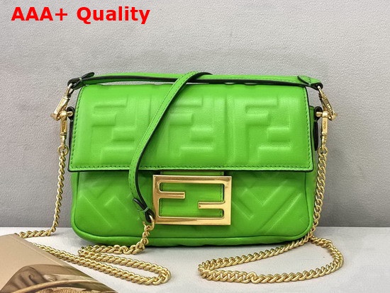 Fendi Mini Baguette Bag in Green Nappa Leather with Embossed FF Motif Replica