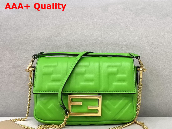 Fendi Mini Baguette Bag in Green Nappa Leather with Embossed FF Motif Replica