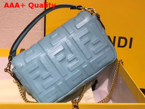 Fendi Mini Baguette Bag in Light Blue Nappa Leather with All Over FF Motif Replica