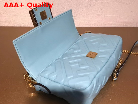 Fendi Mini Baguette Bag in Light Blue Nappa Leather with All Over FF Motif Replica