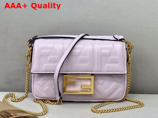 Fendi Mini Baguette Bag in Light Pink Nappa Leather with Embossed FF Motif Replica