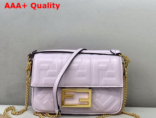 Fendi Mini Baguette Bag in Light Pink Nappa Leather with Embossed FF Motif Replica